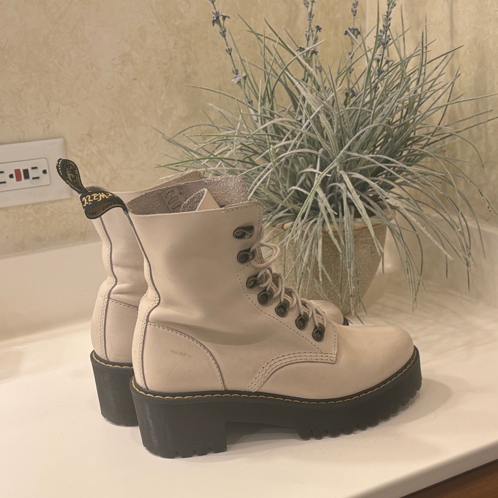 Dr. Martens Cream Lace-Up Combat Boots